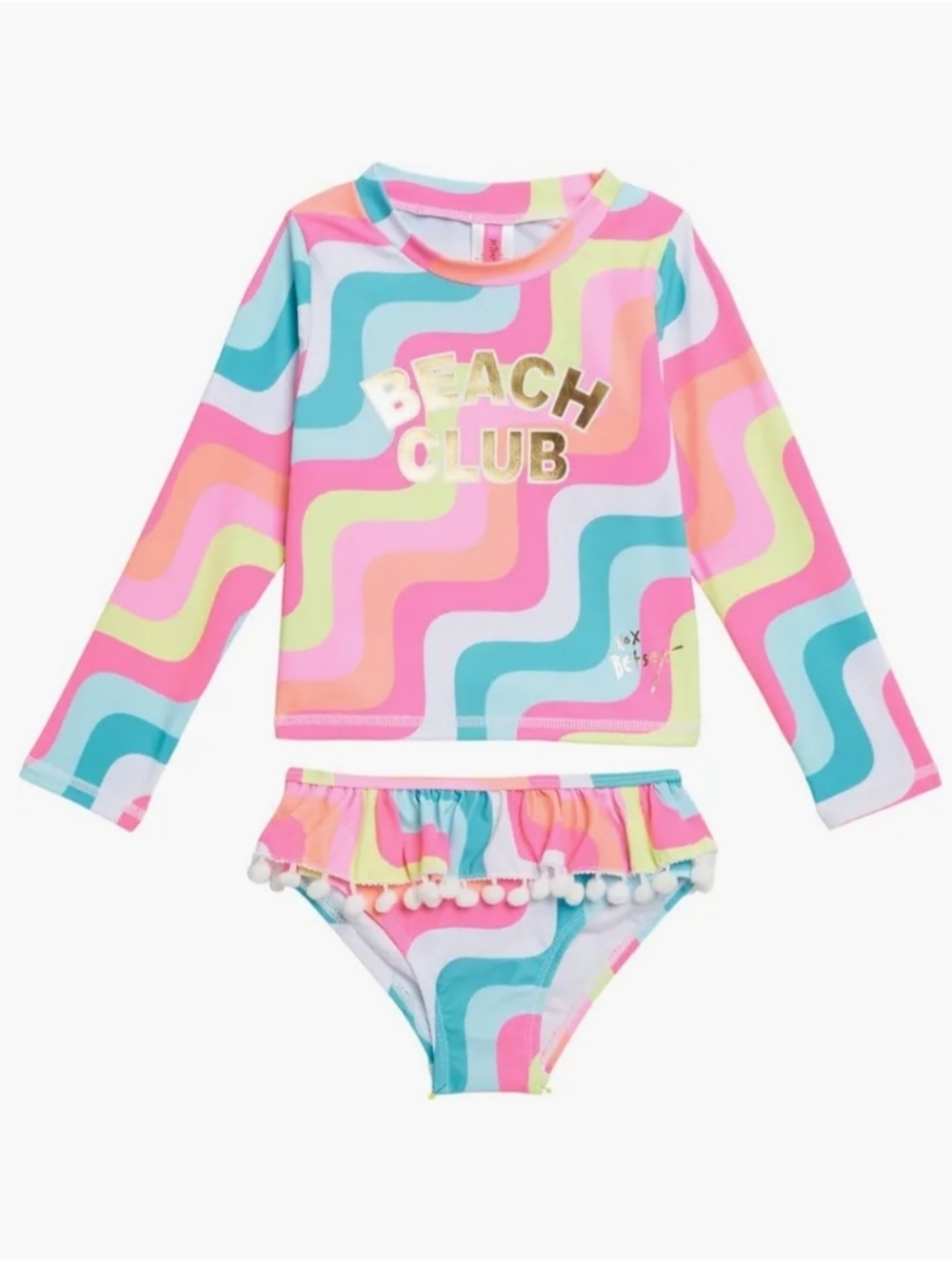 Betsey Johnson Girls Sz 10 Long Sleeve 2 Pc Rash Guard Tankini Swimsuit Beach